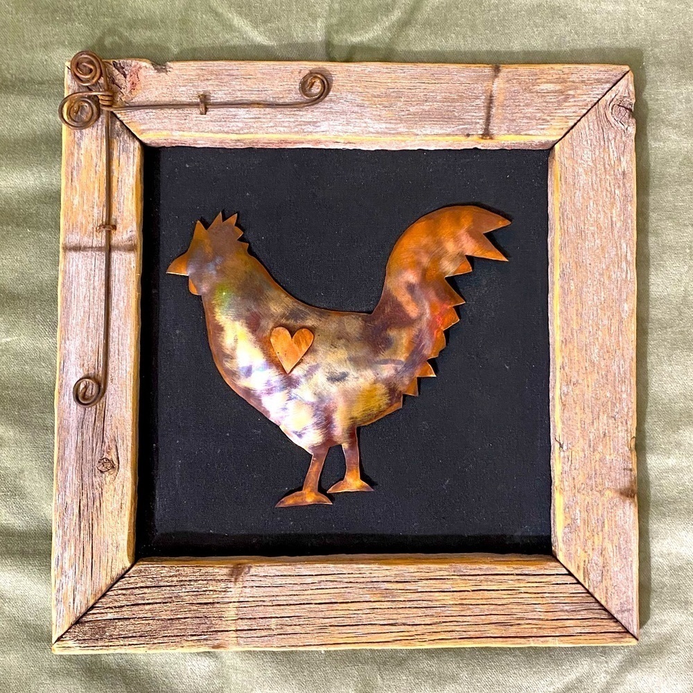 Picture framed chicken Handcrafted Copper Original by John Rose  OSP